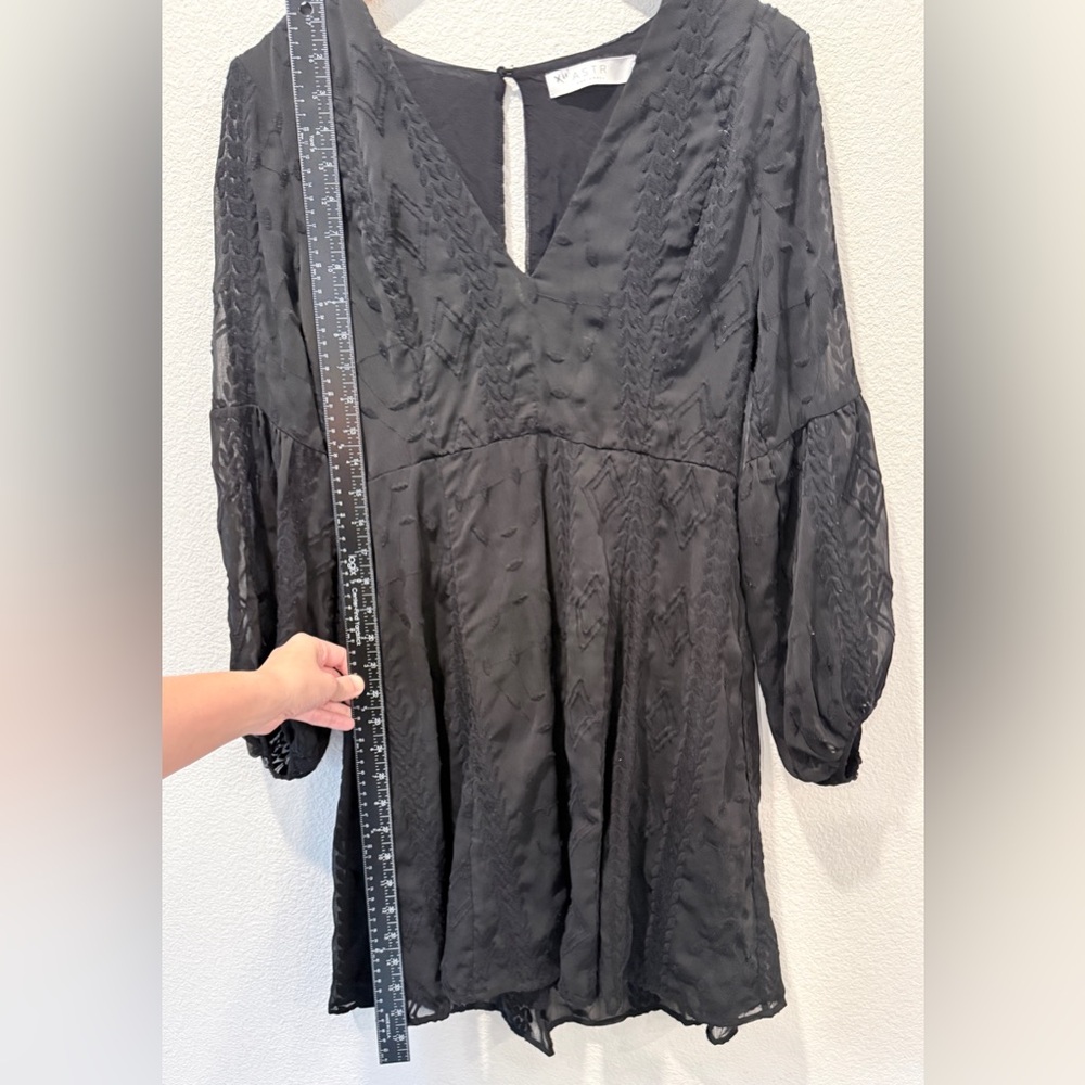 ASTR The Label Black Embroidered Dress L Boho Gothic WhimsyGoth Balloon Sleeve - Picture 4 of 9